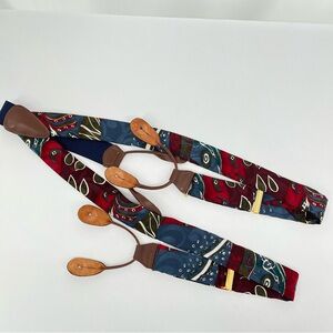 Pelican USA Men’s Multicolor Silk Suspenders Elastic Leather Brass Abstract